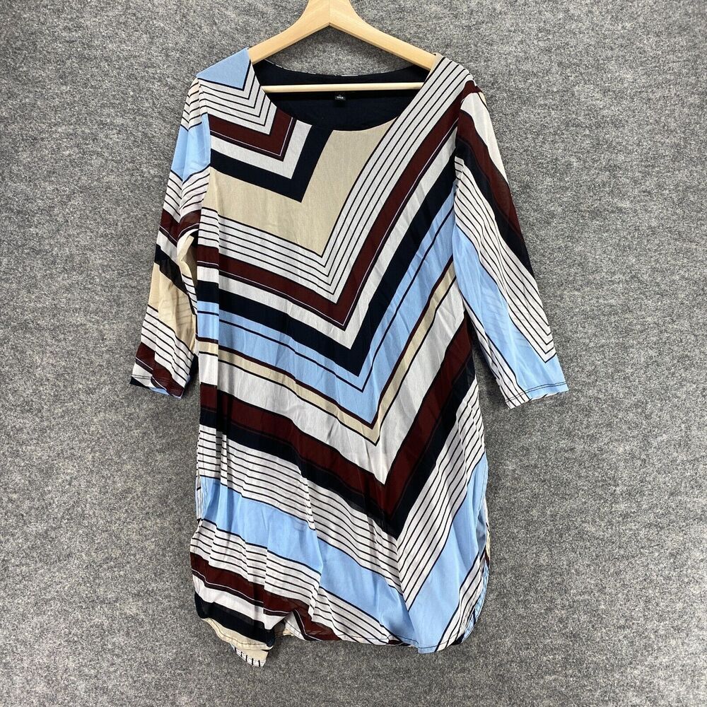 Alfani Dress Women XL Blue Striped Shift Short Lined 3/4 Sleeve Pullover Casual